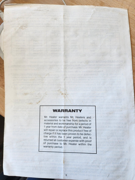 Mr. Heater Instructions & Owner's Manual, Gas-fired infra-red portable heater