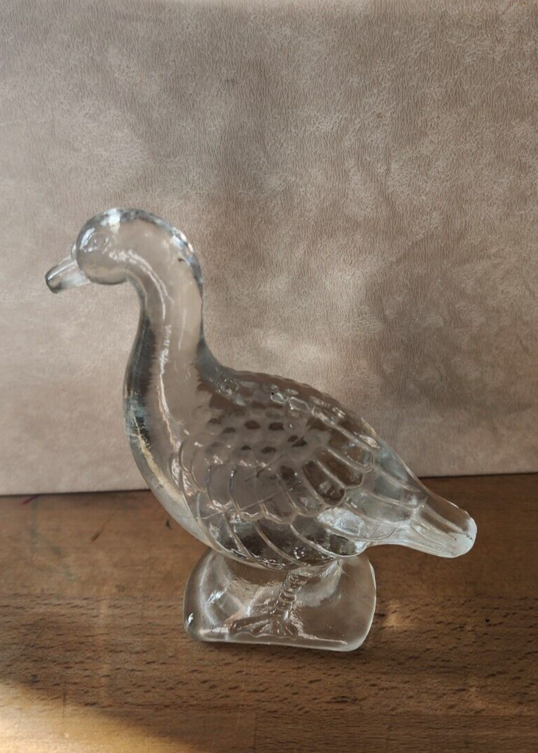 Vintage 4 1/2" Clear Glass Goose Figurine