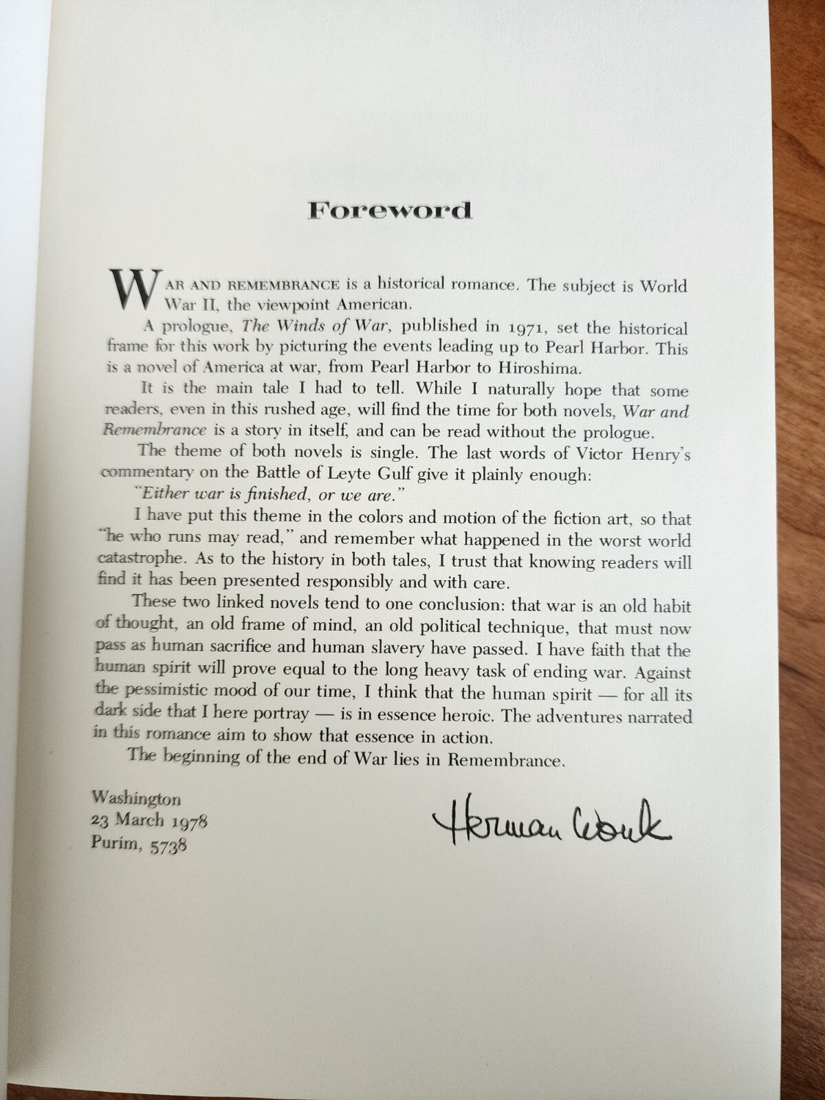 Hardcover book War and Remembrance by Herman Wouk