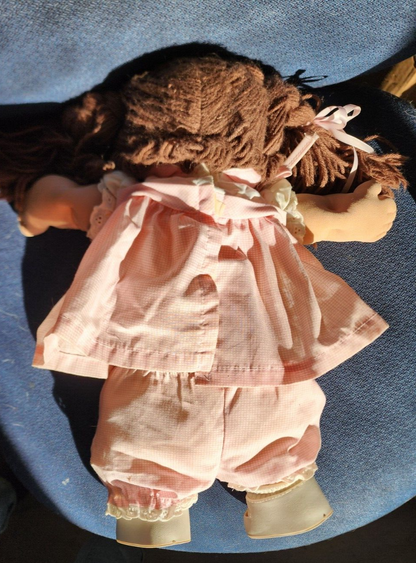 Vtg Cabbage Patch Kids Girl Brown Hair Eyes Factory 1985 Pink Dress & Pants