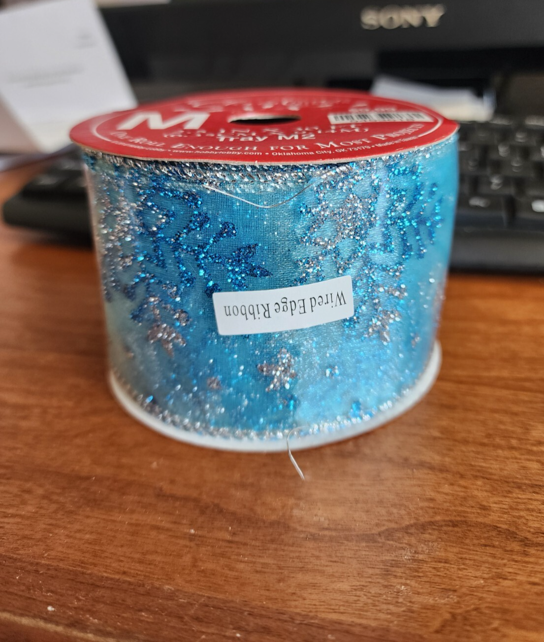 New Christmas Ribbon M Blue Snowflake Design - Hobby Lobby 2.5in X 30ft