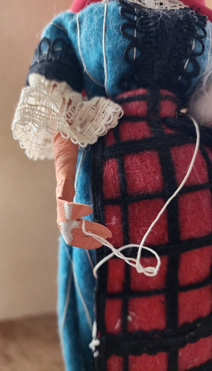 BULGARIA Doll Folk Costume Large 12" Tall Vintage Holding Yarn