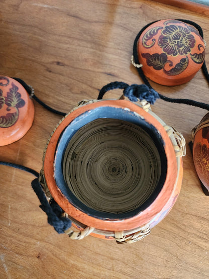 Lof of 2 Vintage Oriental Bamboo Woven Thai Hanging Rice Box