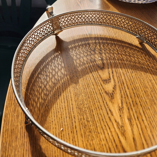 Antique Silver Plate Holder - Two Handle 9.5” round 2” deep 1914