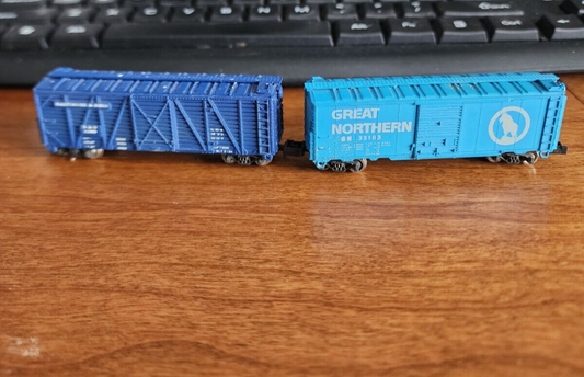 Micro Great Northern and Baltimore & Ohio Box cars