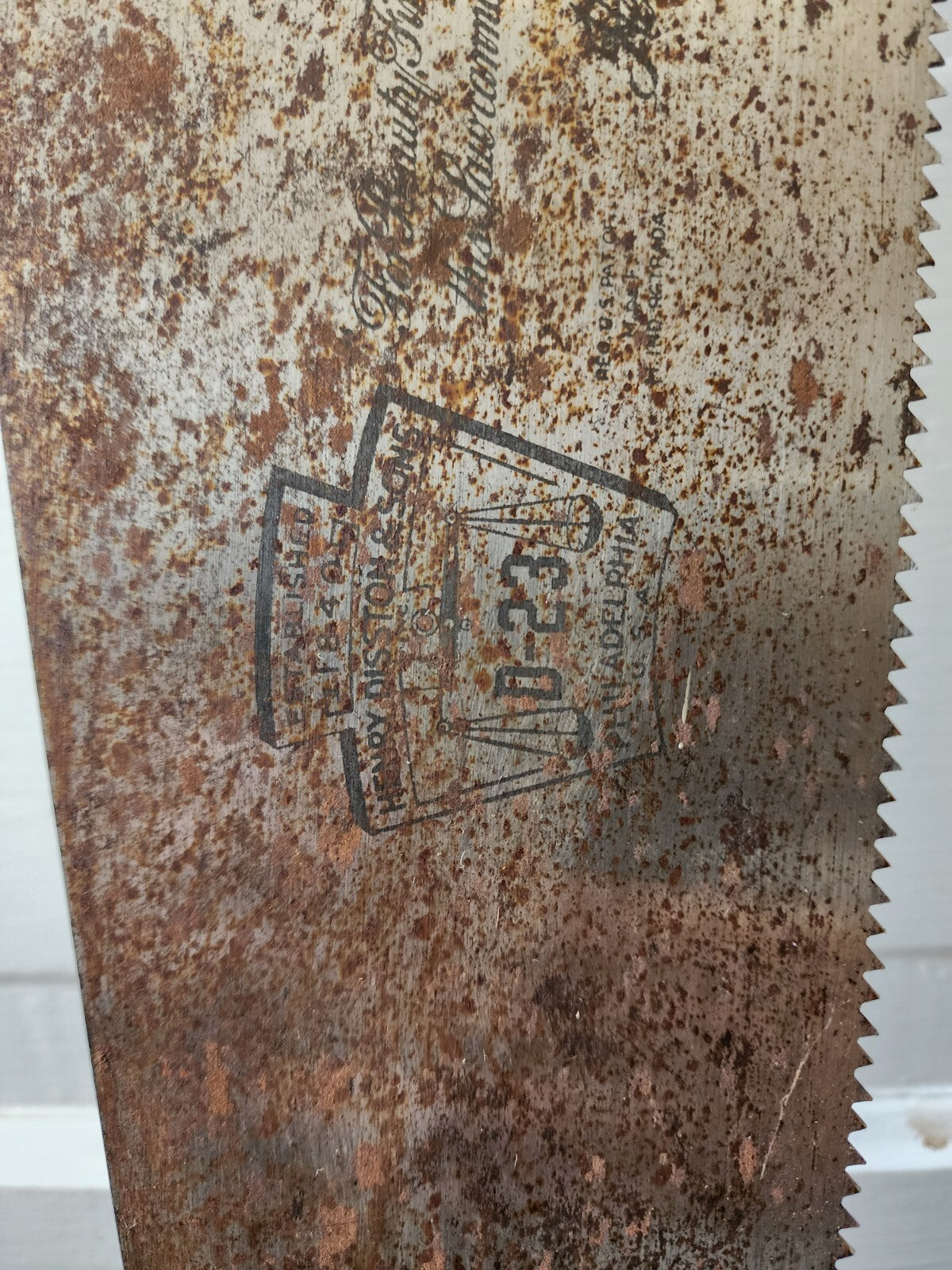 Vtg Henry Disston & Sons D-23 Hand Saw with Markings 29 1/2"