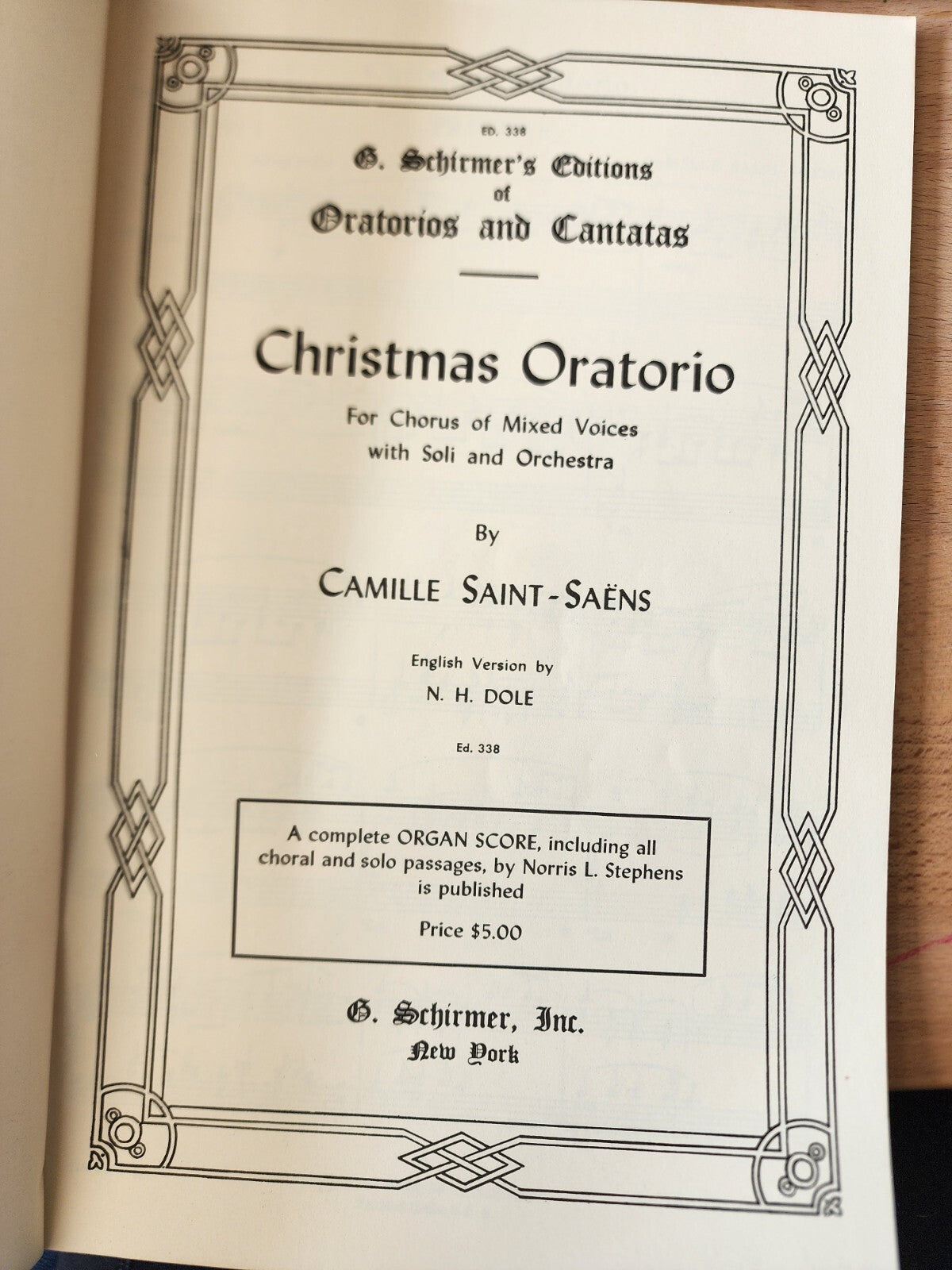Christmas Oratorio Saint Saens Choral Music Songbook