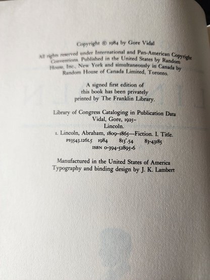 Lincoln by Gore Vidal 1984