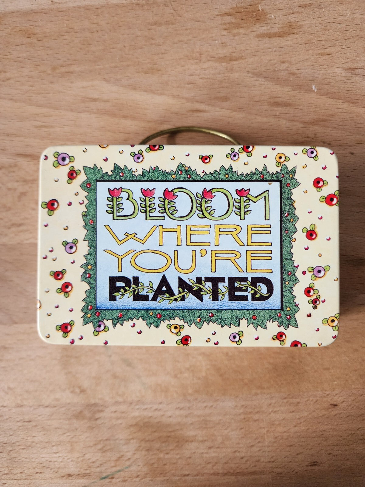 Vtg Mary Engelbreit 5"x3" Floral Collectible Tin "Bloom Where You're Planted