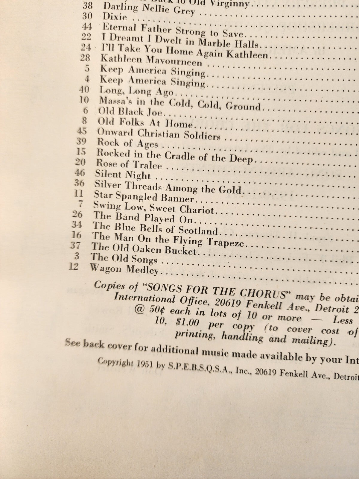 1951 Barbershop SPEBSQSA Songs For The Choruses