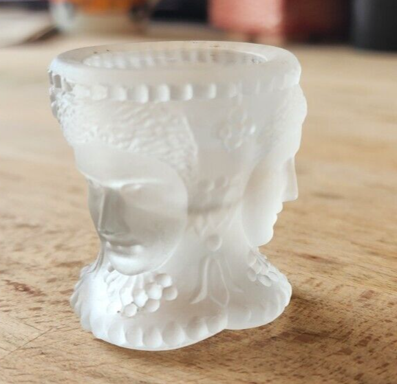 Vtg LG Wright Satin Glass Three Faces Open Salt