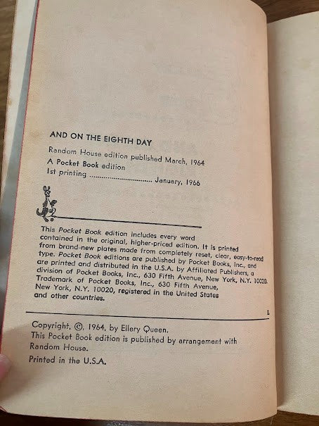 Vintage Paperback - And On The Eighth Day By Ellery Queen