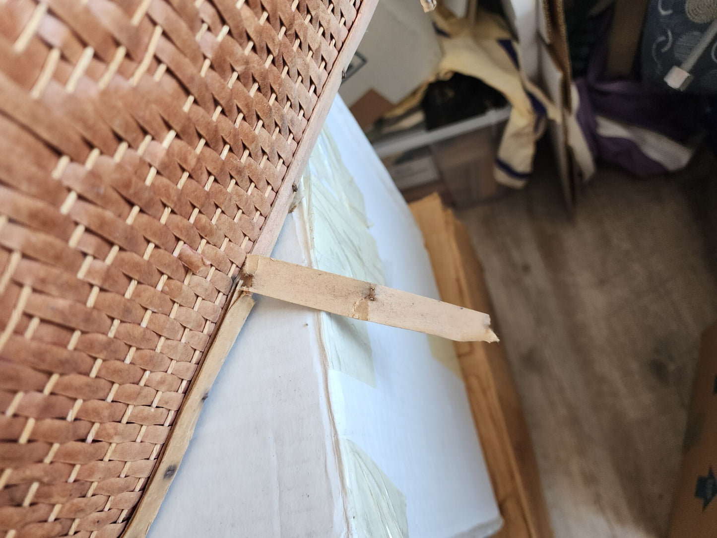 Large Wicker picnic basket 20" Vintage Wood big brown storage