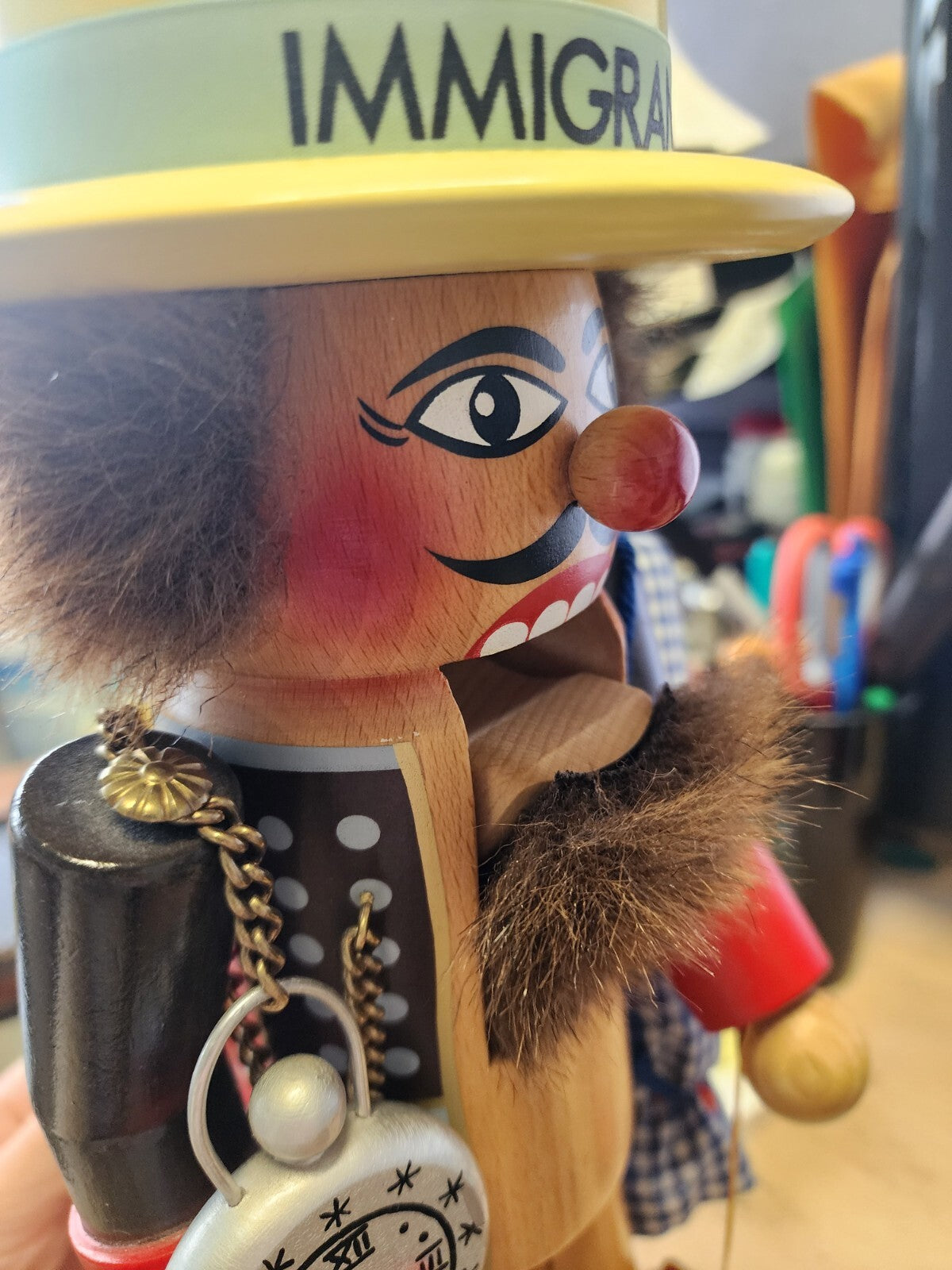 Vintage Steinbach West Germany Immigrant Wooden Nutcracker Musical Suitcase 15"