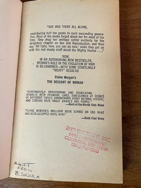 THE DESCENT OF WOMEN BY ELAINE MORGAN