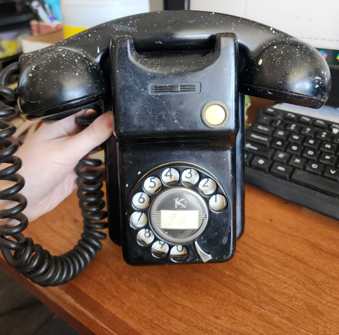 Vintage Kellogg 1000 Series D1002 DAK Black Red Bar Rotary Dial Wall Phone