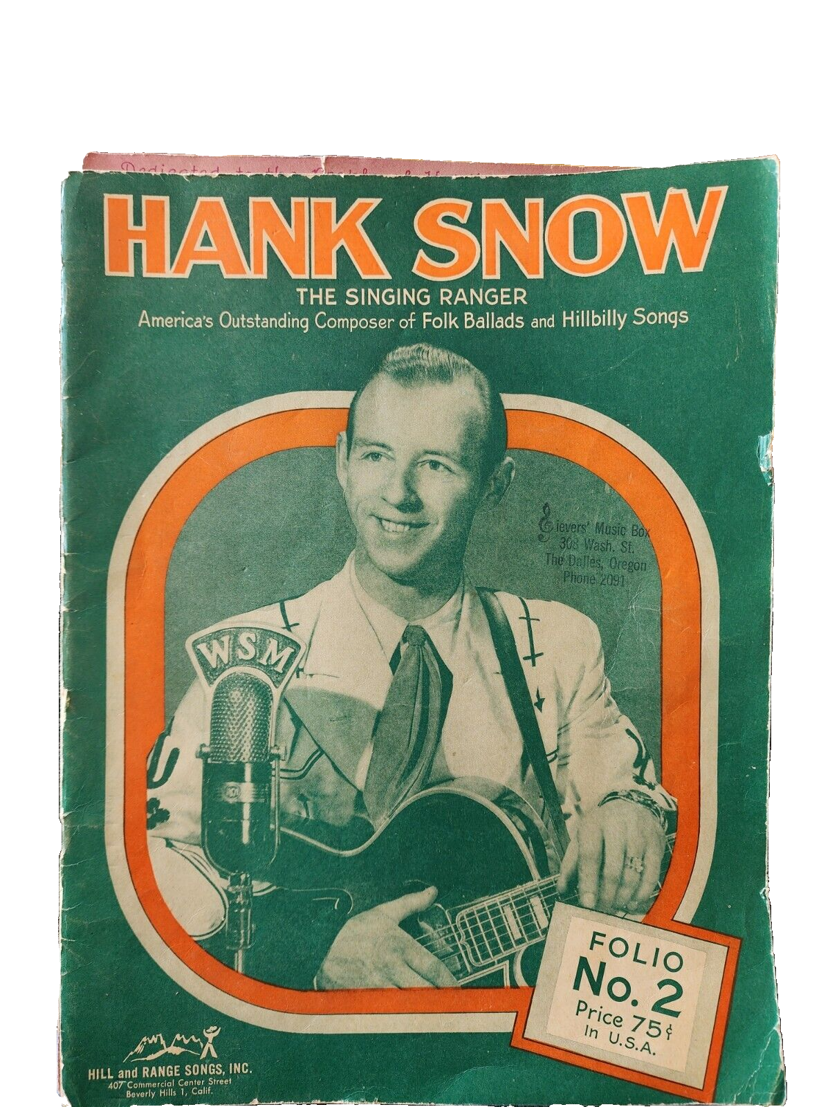 Hank Snow The Singing Ranger Song Book With Sheet Music