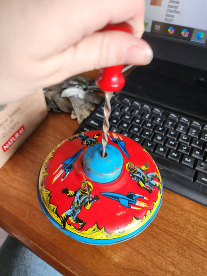 Vintage Spinning Space Top Tin Lithograph - Works!