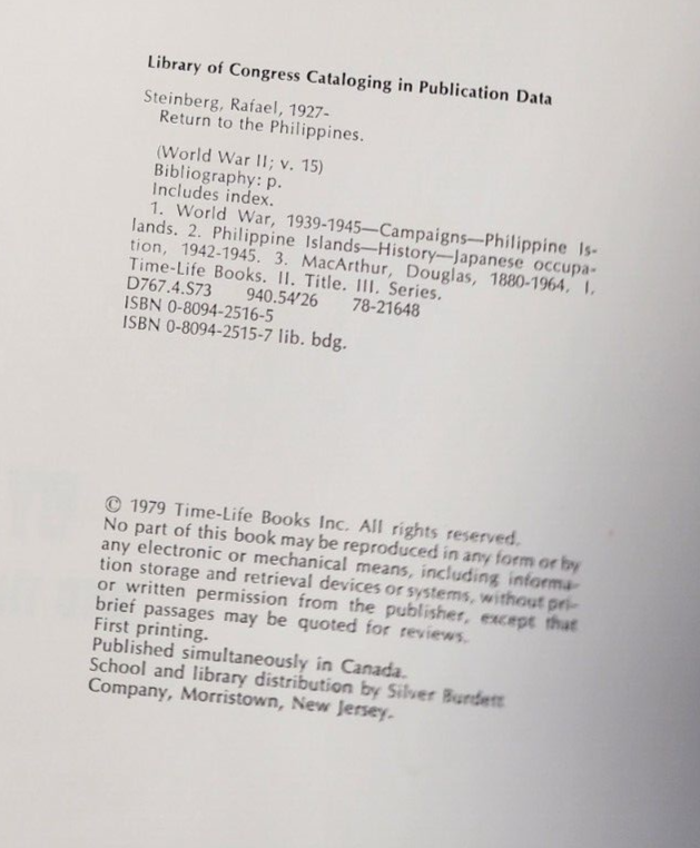 Vtg RETURN TO THE PHILIPPINES - WORLD WAR II' by Time / Life (1979, Hardcover)