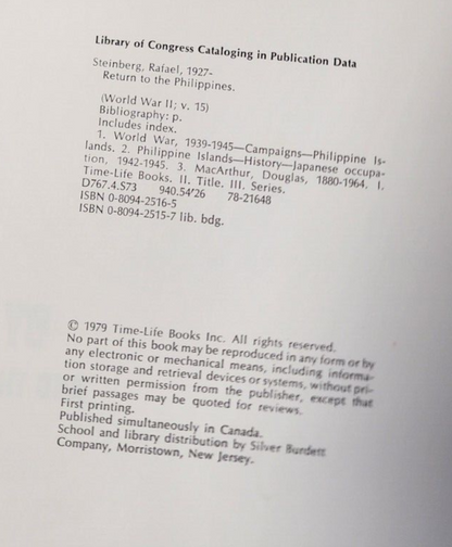 Vtg RETURN TO THE PHILIPPINES - WORLD WAR II' by Time / Life (1979, Hardcover)