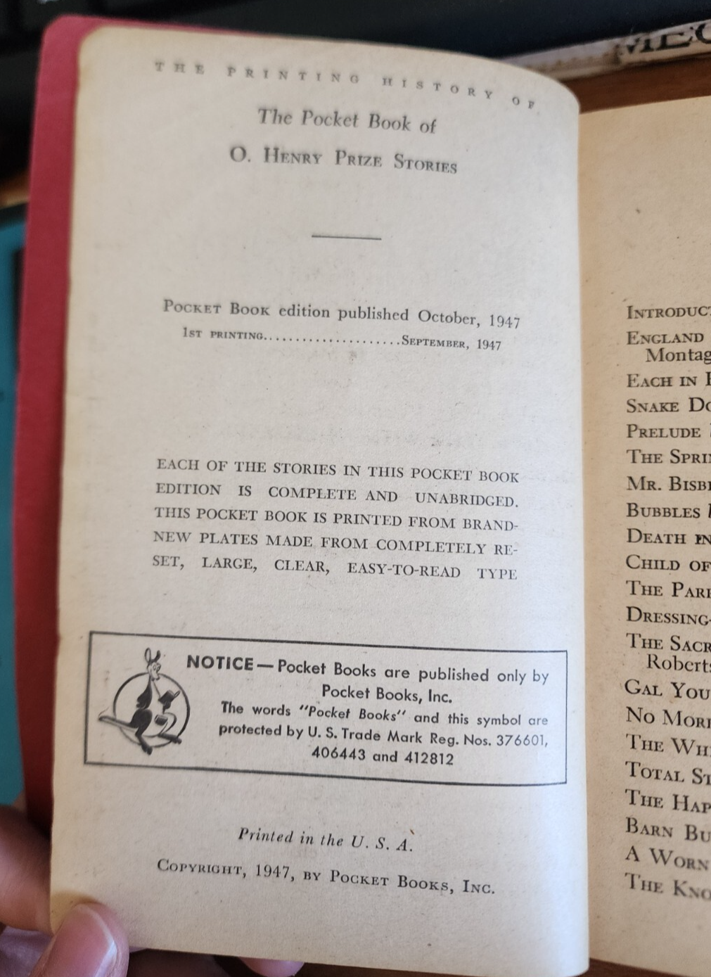 The pocket Book Of O Henry Prize Stories - October 1947
