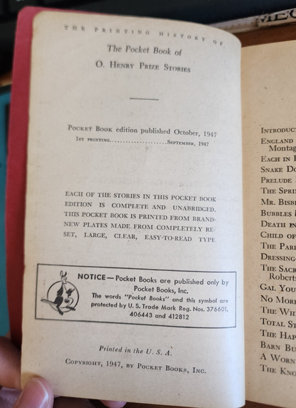 The pocket Book Of O Henry Prize Stories - October 1947