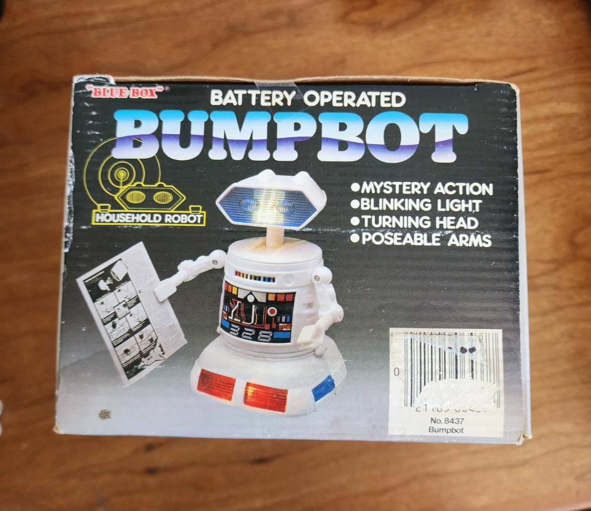 Vtg Blue Box Bumpbot Toy Robot in Box Hong Kong IN BOX