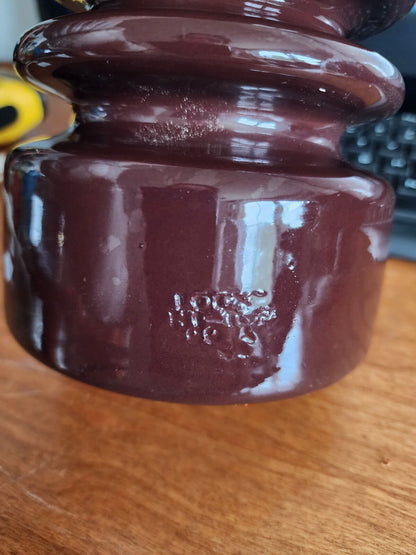 Vintage Large Telephone Insulator Brown Ceramic 6" x4.5"