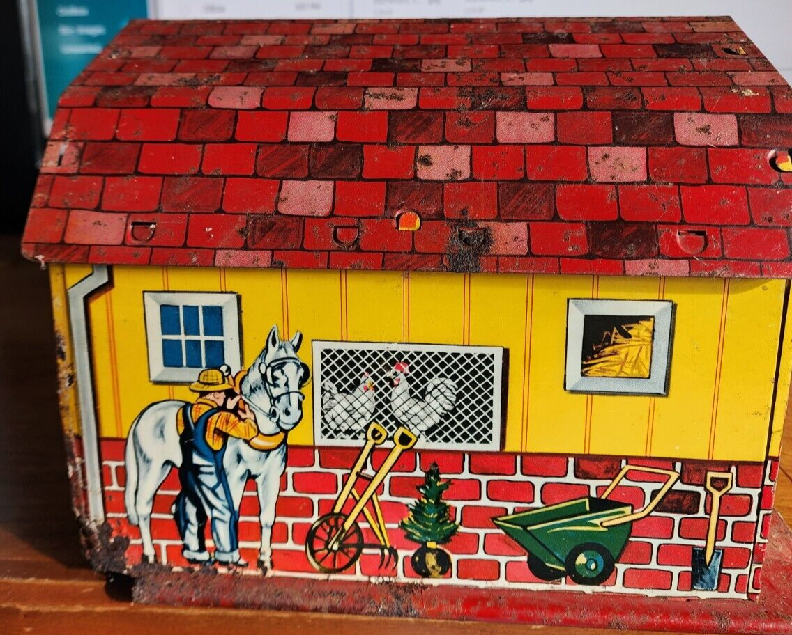 Vtg Marx Tin Litho THE MAGIC Barn Garage 1950s