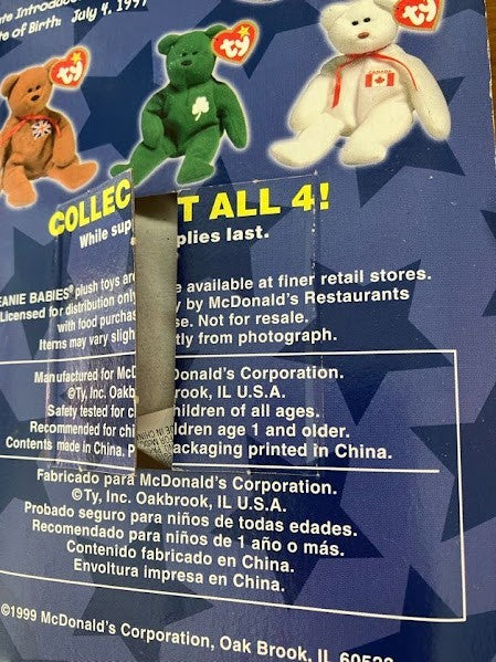 TY McDonalds Beanie Baby - Erin Maple Britannia Glory the Bear - FULL SET OF 4