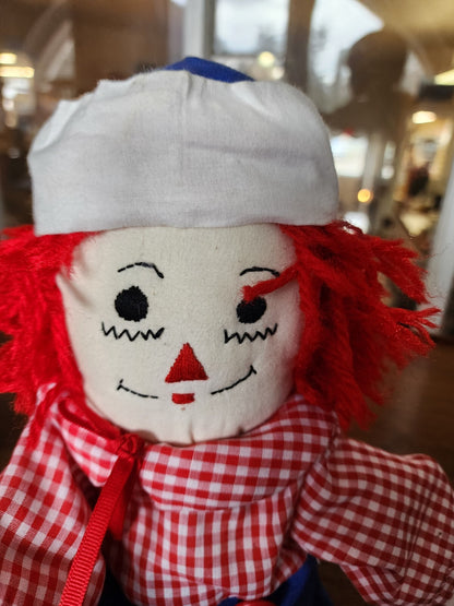 Handmade Raggedy Andy Doll 17” Embroidered Face with Sailor Hat