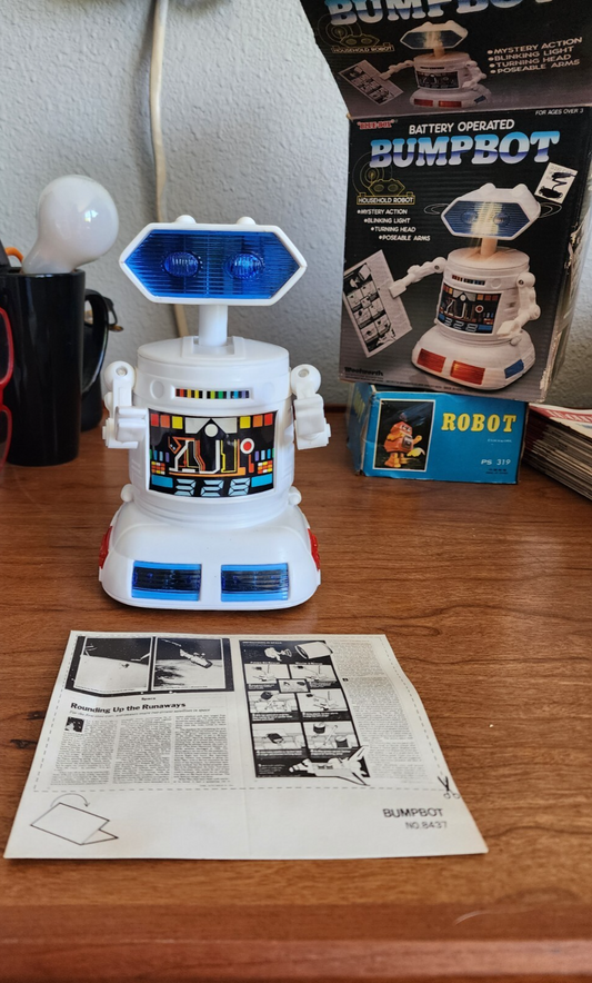 Vtg Blue Box Bumpbot Toy Robot in Box Hong Kong IN BOX