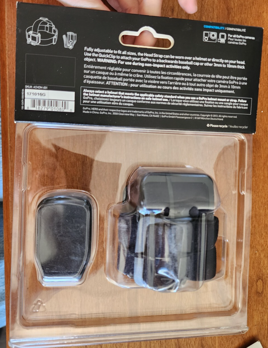 GoPro Quick Clip Head Strap - Black, ACHOM-001 NEW