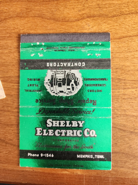 Bright Green Matchbook Cover: Shelby Electric Co. Memphis Tennessee