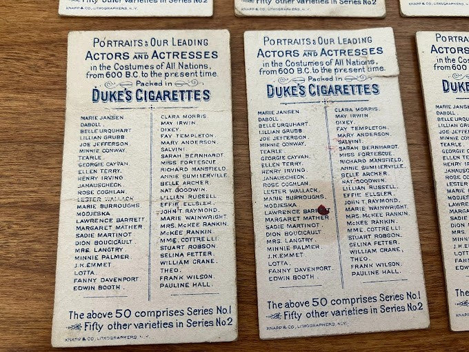 DUKE'S CIGARETTES: PORTRAITS OF ACTORS & ACTRESSES - Lot of 8