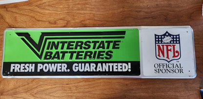 Vtg Interstate Batteries Fresh Power NFL Official Sponsor Metal Sign 30" x 8"