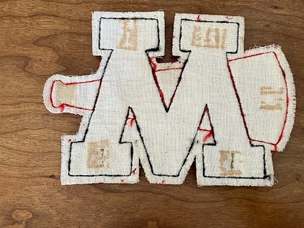 Varsity Letter M Jacket Patch - Red On Black M