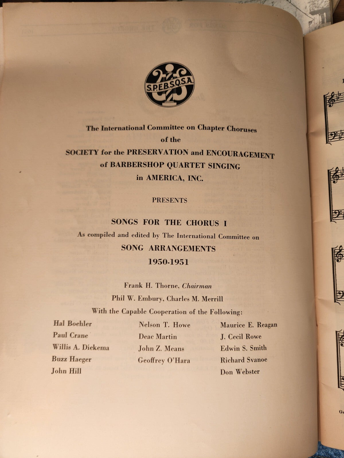 1951 Barbershop SPEBSQSA Songs For The Choruses