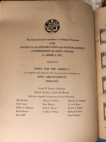 1951 Barbershop SPEBSQSA Songs For The Choruses