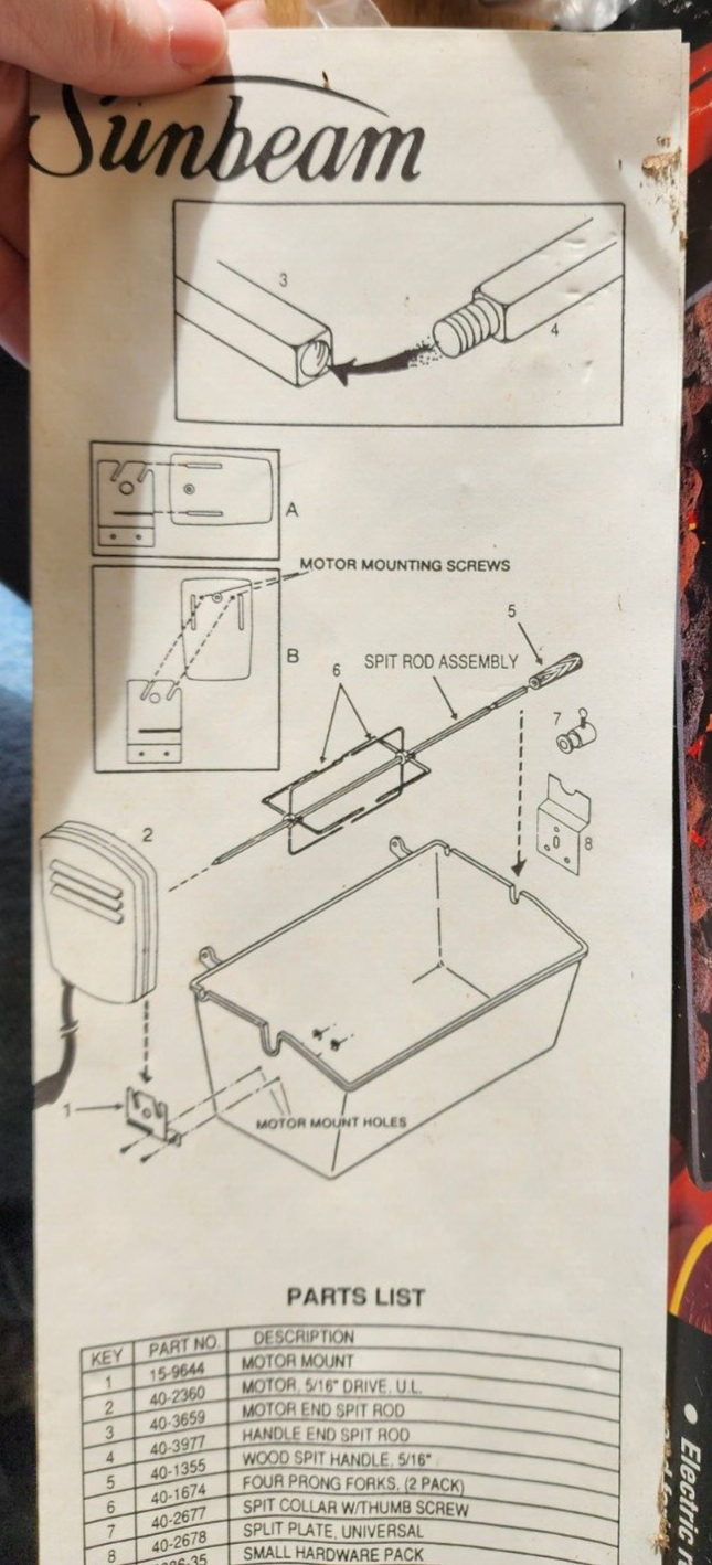 Sunbeam Rotisserie Model 0989 Fits Most Gas Grills New Unused