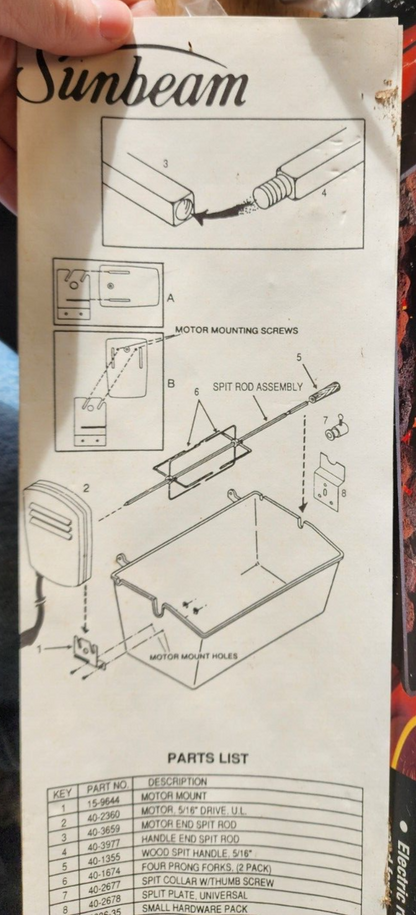 Sunbeam Rotisserie Model 0989 Fits Most Gas Grills New Unused