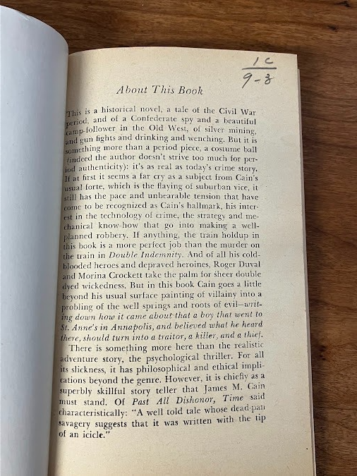 Vintage Paperback - James M. Cain: Past All Dishonor