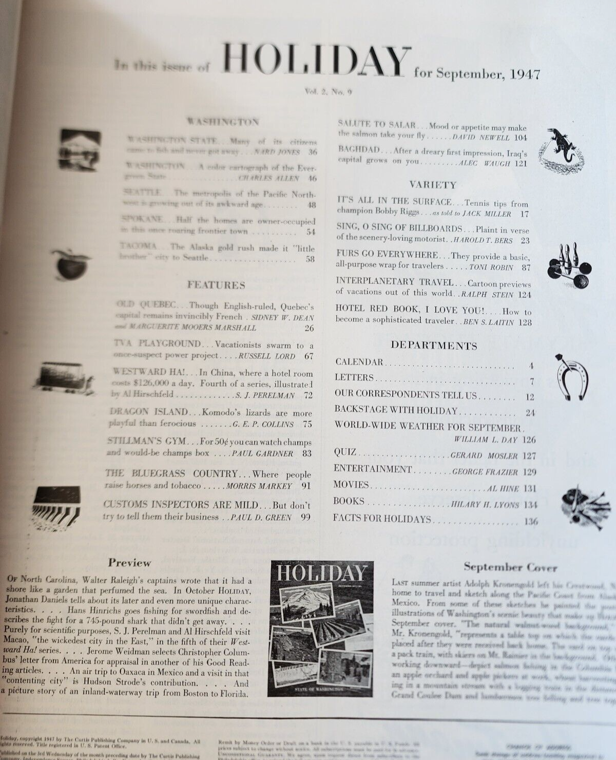 1947 SEPTEMBER HOLIDAY MAGAZINE - STATE OF WASHINGTON