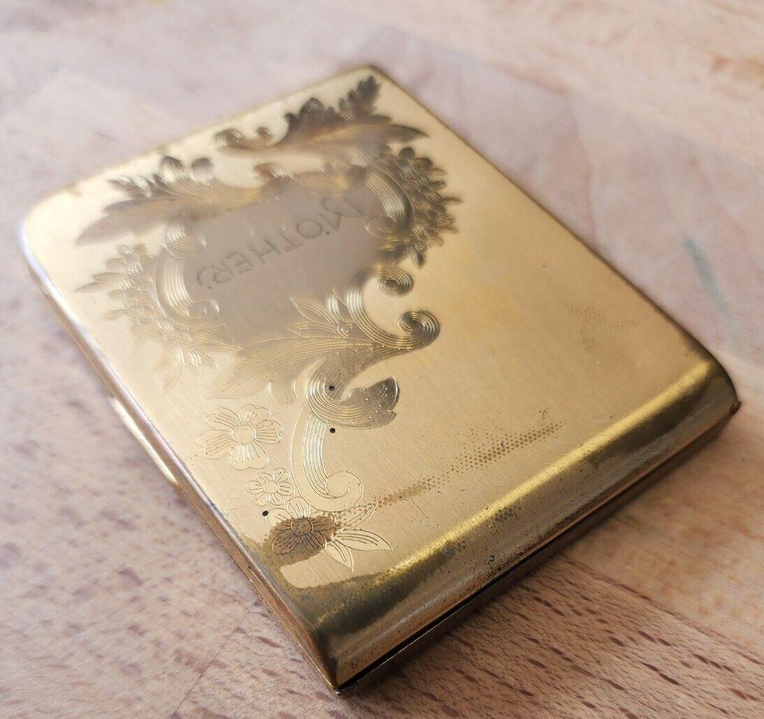 Vtg Elgin Brass American Compact Engraved "Mother" USA