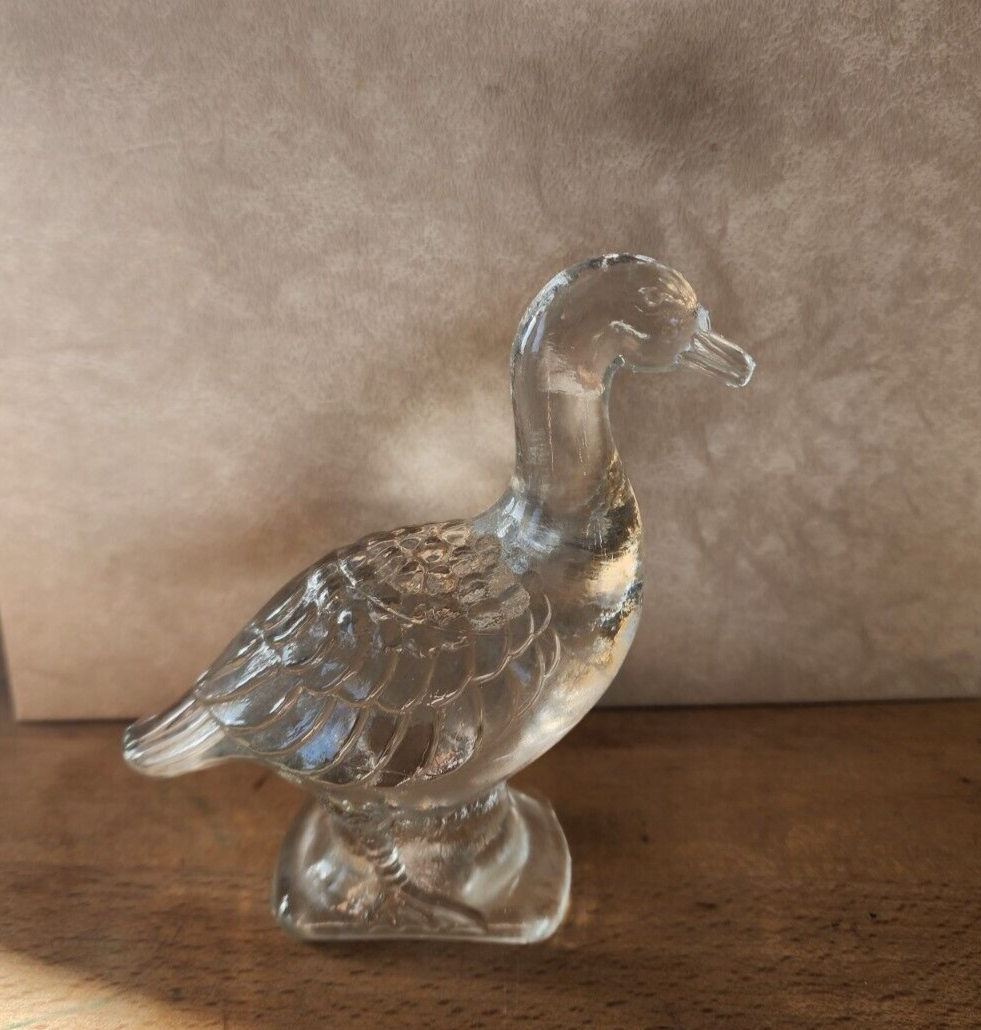 Vintage 4 1/2" Clear Glass Goose Figurine