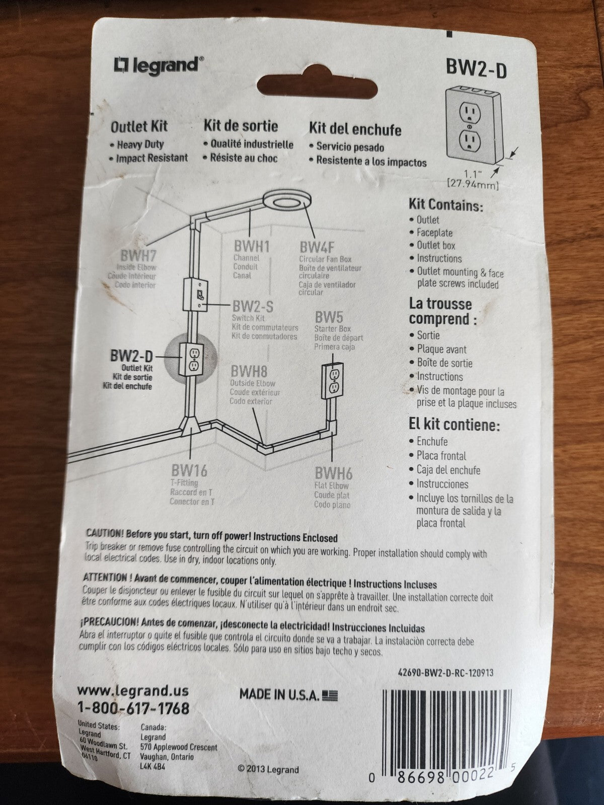 Legrand BW2-D White On-Wall Metal White Outlet Kit NEW