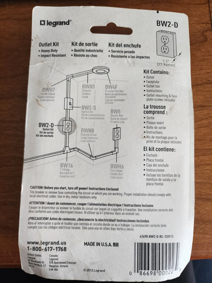 Legrand BW2-D White On-Wall Metal White Outlet Kit NEW