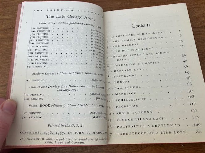 Vtg Pocket Book - THE LATE GEORGE APLEY John P Marquand