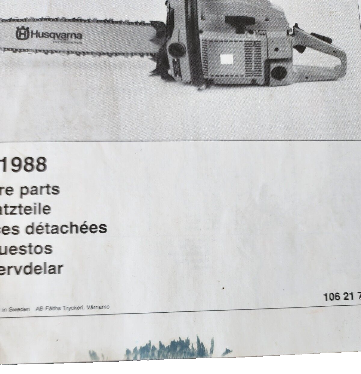 Vintage Husqvarna 281/288 2. 1988 Husqvarna equipment spare part list manual