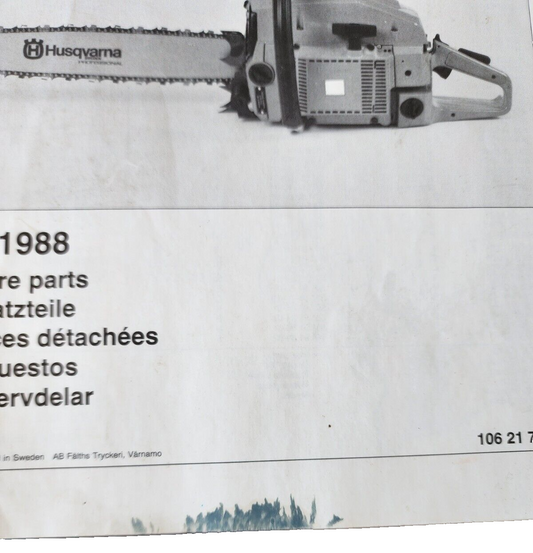 Vintage Husqvarna 281/288 2. 1988 Husqvarna equipment spare part list manual